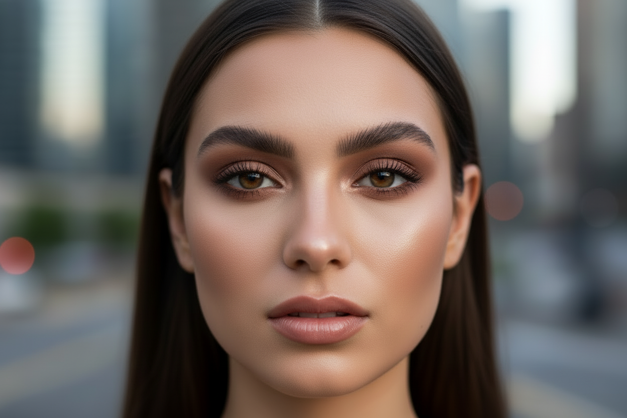 the makeup is a little heavy, can you make her look slightly more natural?